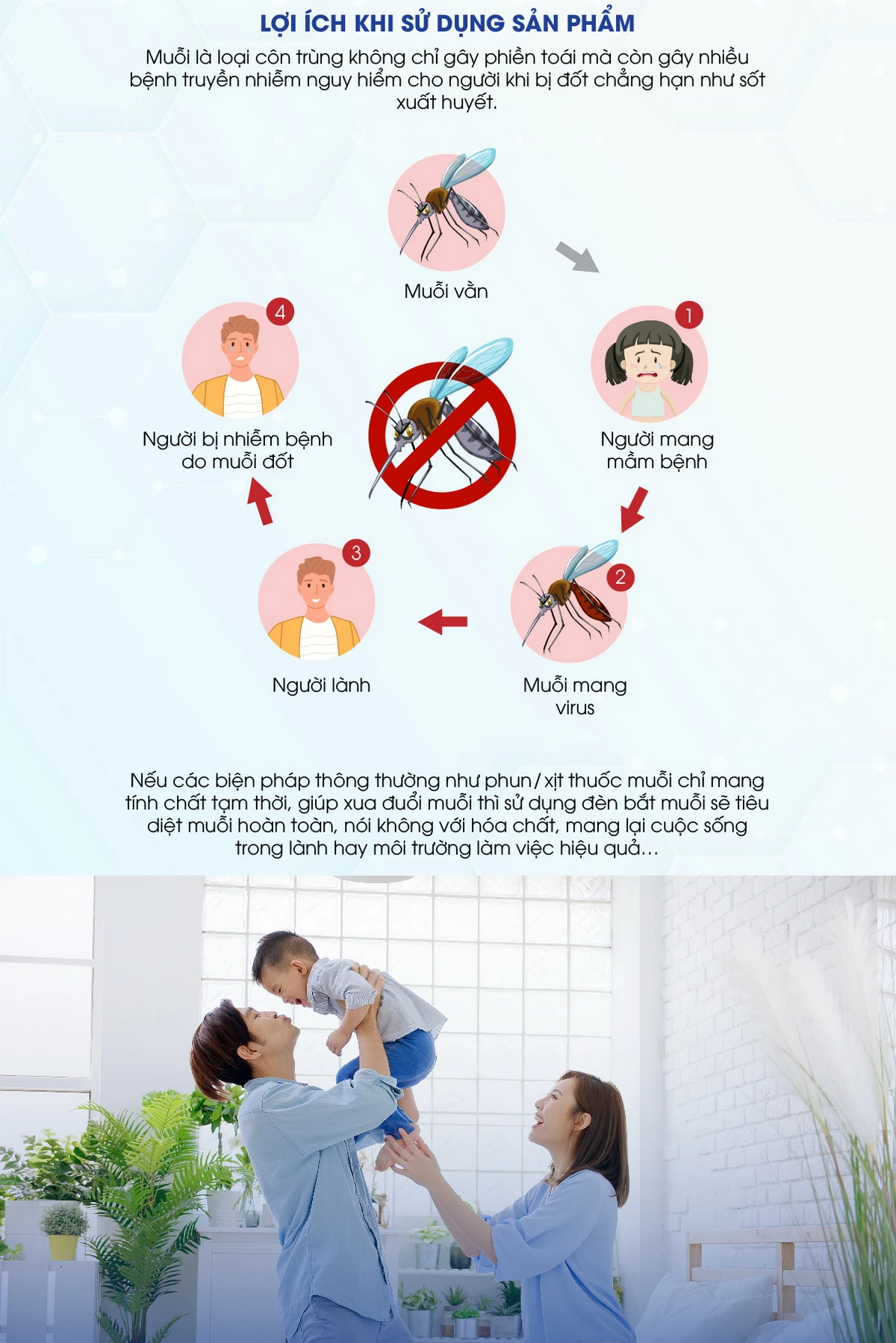 Đèn Bắt Muỗi 5W DBM01 Rạng Đông không sử dụng hóa chất độc hại cho sức khỏe con người