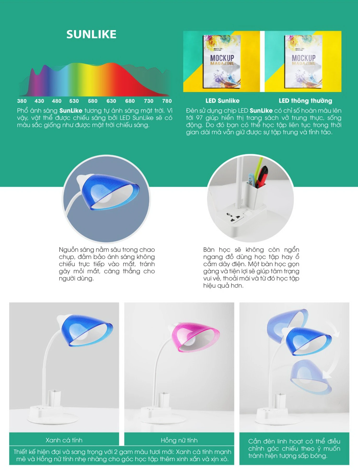 Công nghệ SunLike của đèn bàn LED bảo vệ thị lực RD-RL-40 8W 6500K