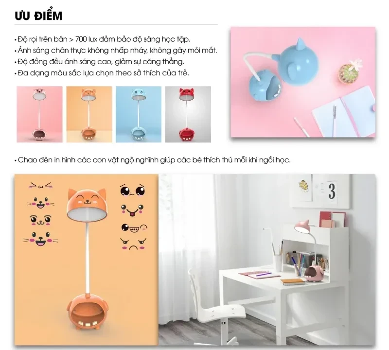 Đèn LED Bàn Học Cảm Ứng 6W RD-RL-41 có thiết kế bắt mắt với hình con vật hoạt hình dễ thương