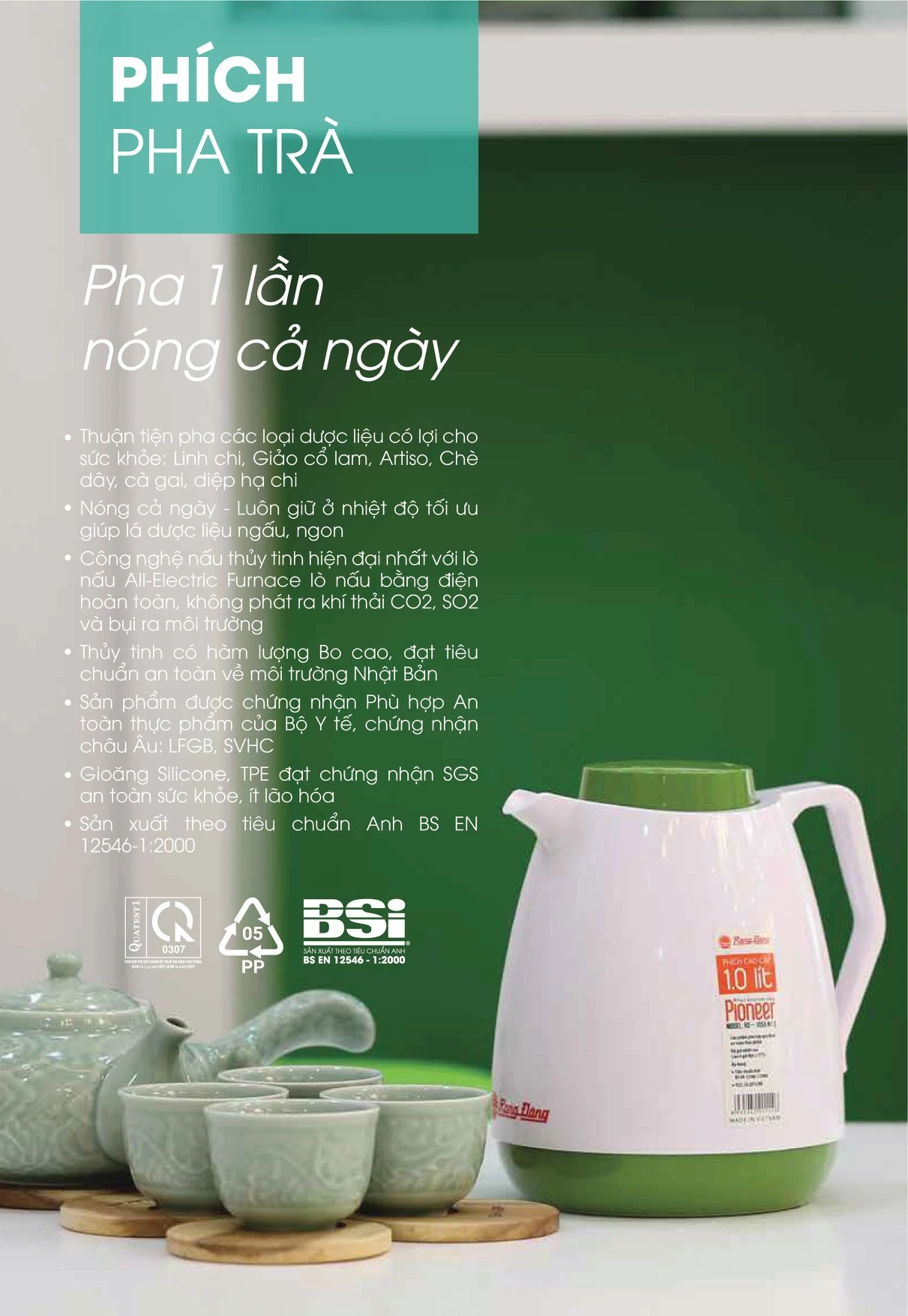 Phích pha trà Rạng Đông nâu 1 lần nóng cả ngày